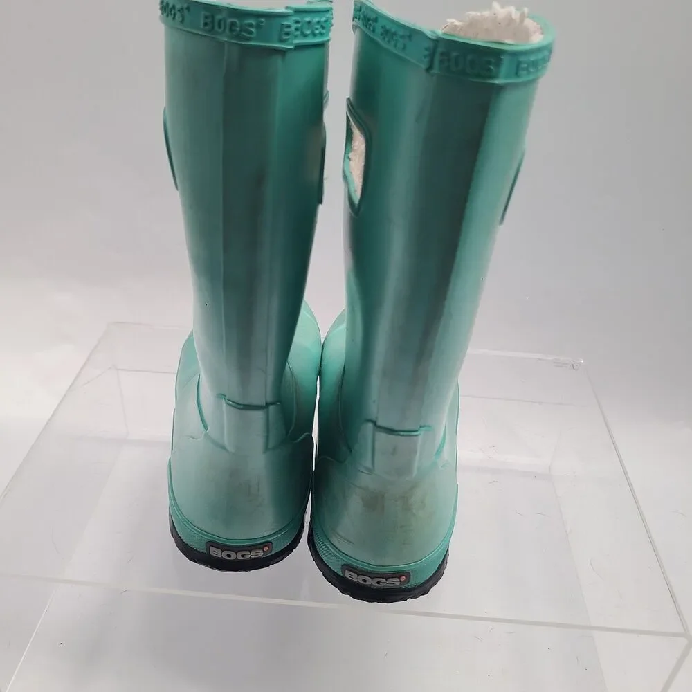 Bogs Youth Metallic Green Rain Boots Shoes Size 6 Faux Fur 72507-441